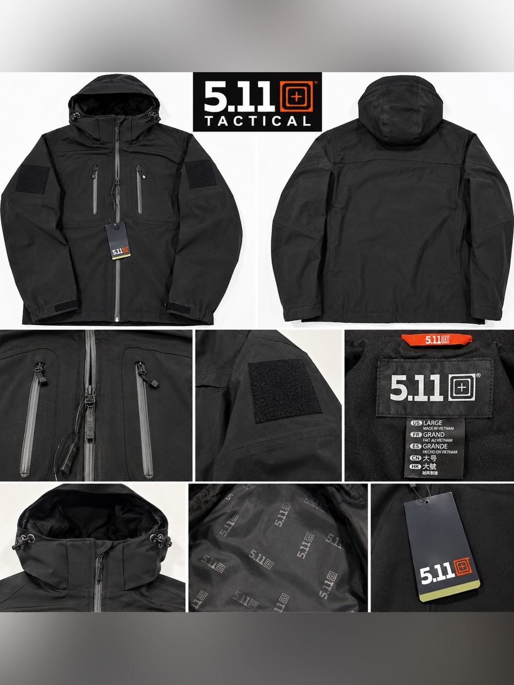 5.11 Tactical Men's Black Softshell Hooded Jacket Large
